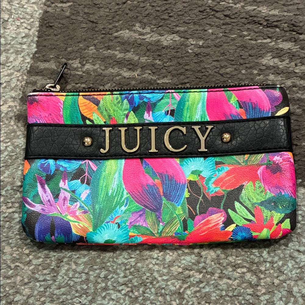 Juicy Couture Bright Floral Zip Clutch with Black Trim